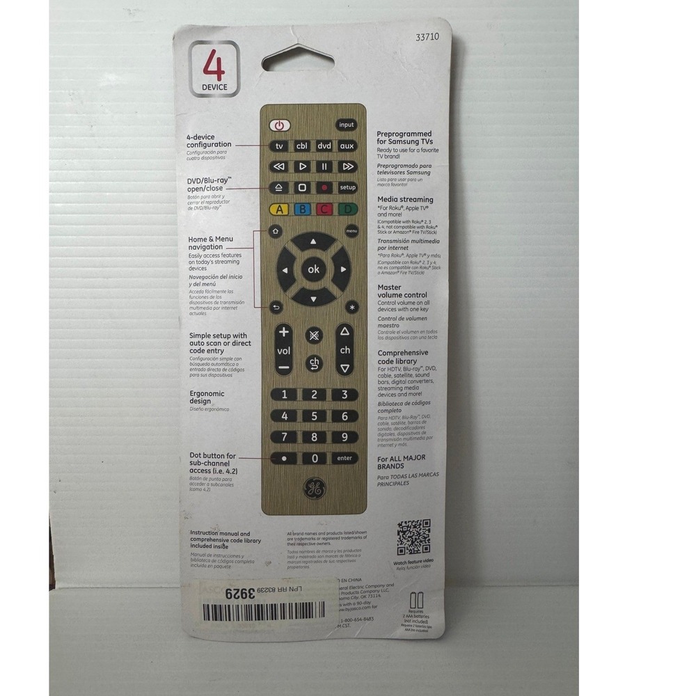 GE Pro Universal Remote Control 4-Device Brushed Gold 33710 Samsung Roku AppleTV - Picture 2 of 4